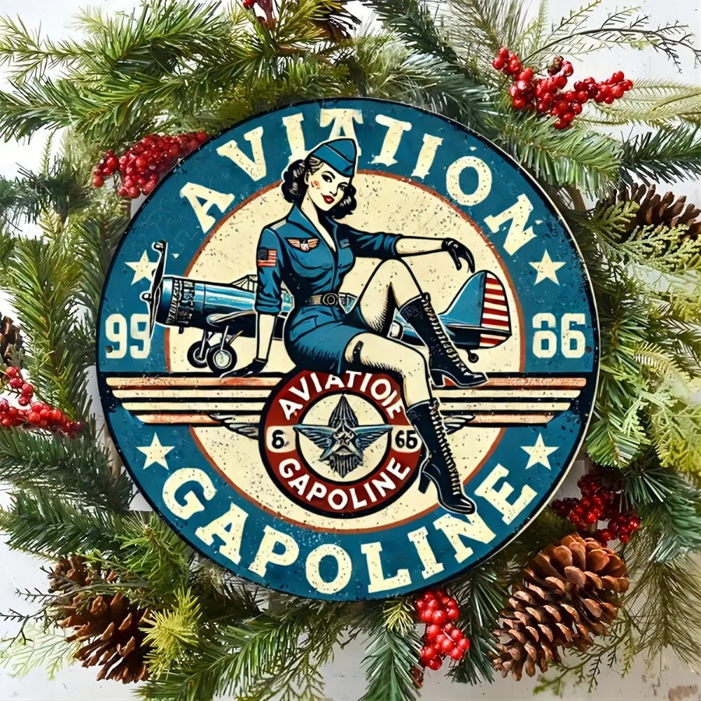 Vintage Aviation Pilot Metal Tin Sign Retro Airplane Wall Decor