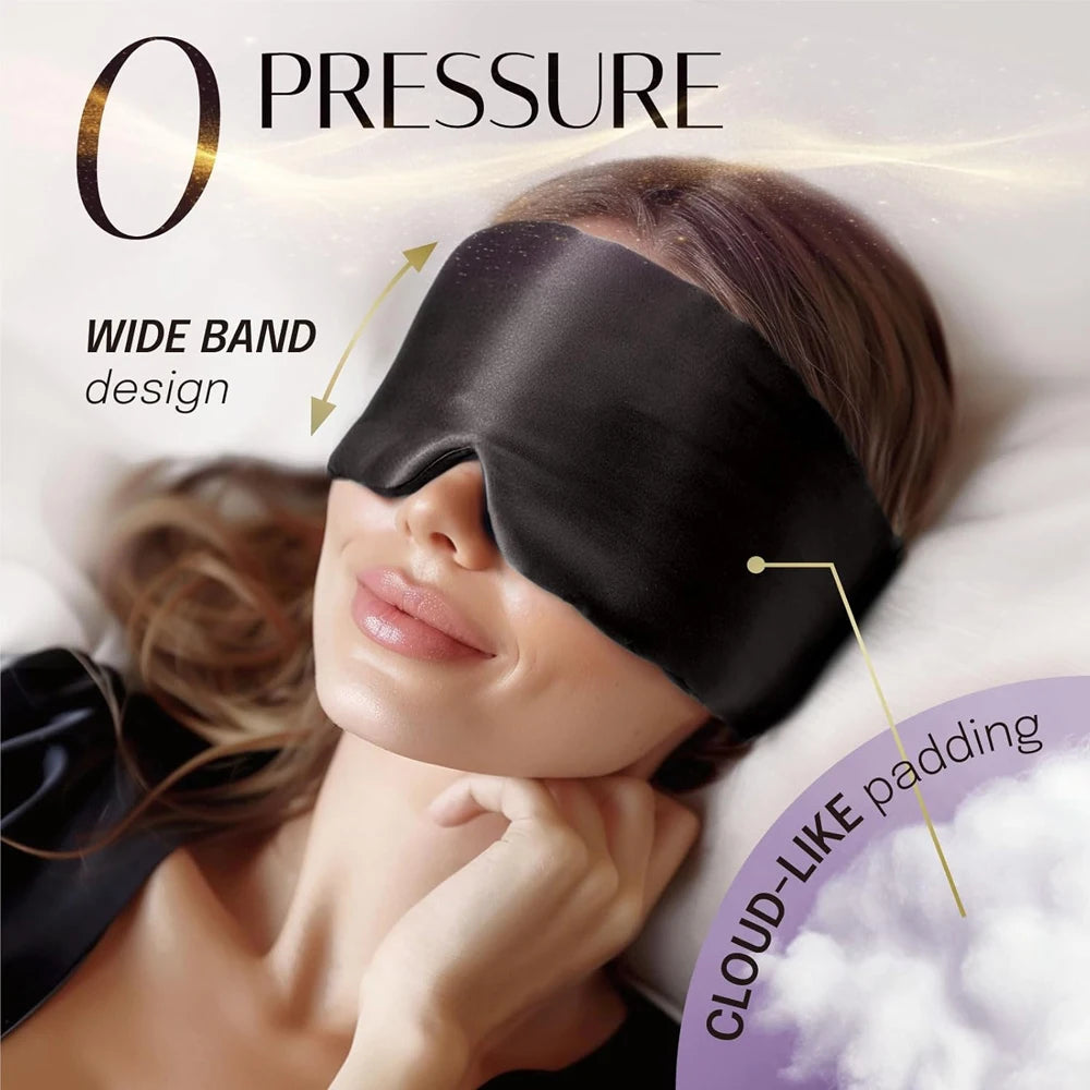 100% Mulberry Silk Sleep Mask Soft Padded Blackout Eyemask Travel Sleeping Aid Light Blocking