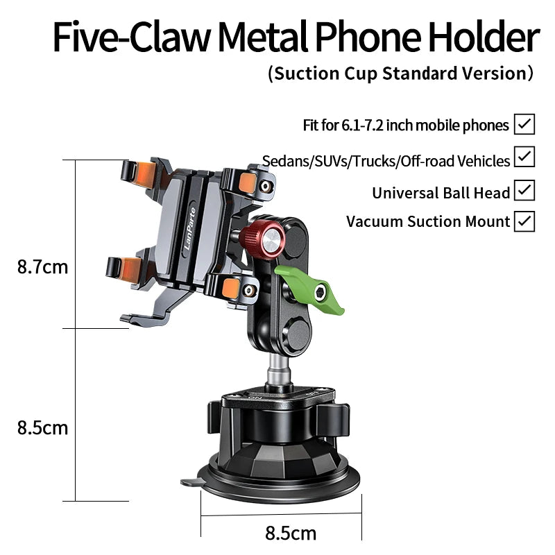 Five Claw Metal Car Phone Holder Vacuum Mount for 6.1-7.2 Inch Phones