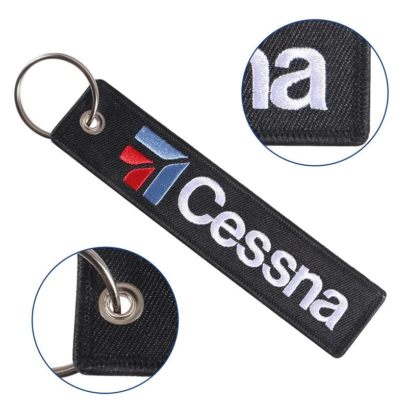Cessna Embroidered Keychain Black Aviation Letter Keyring