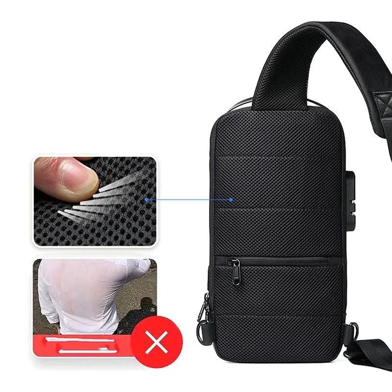 CLYINE USB Crossbody Bag Waterproof Anti Theft Oxford Chest Pack