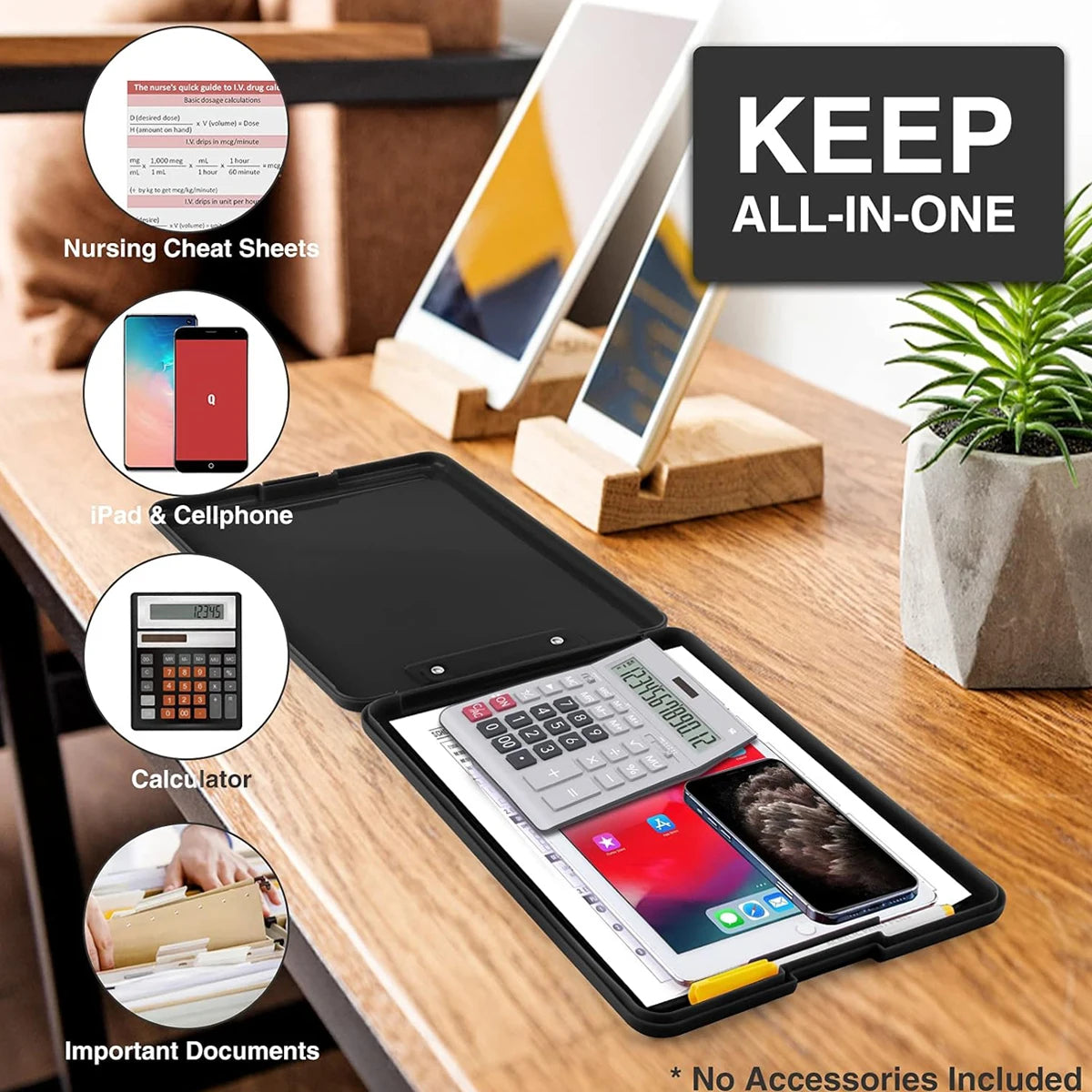 Storage Clipboard 9.5 x 13 Inch Foldable Writing Board with Low Profile Clip and Internal Storage