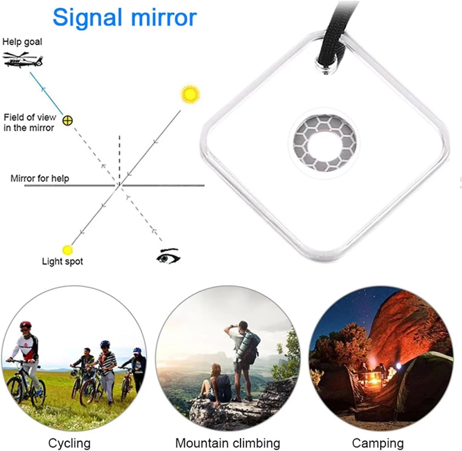 Outdoor Survival Signal Mirror Sunlight Reflector SOS Emergency Hiking Camping Marine Safety Tool
