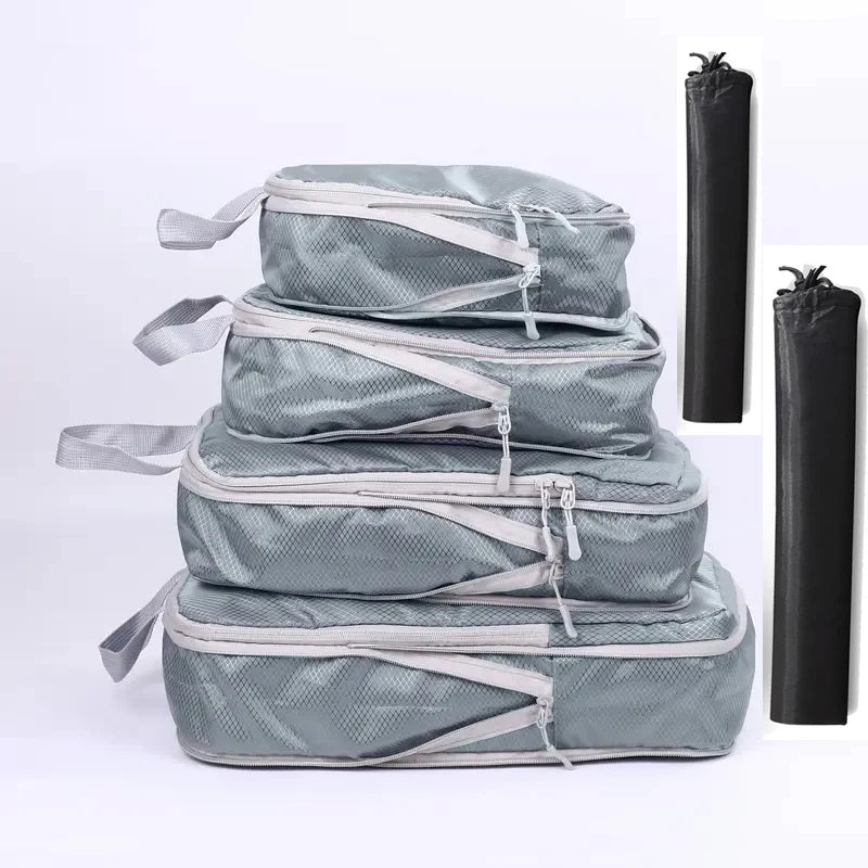 6PCS Travel Compression Packing Cubes Set Mesh Luggage Organiser Shoe Bag Storage