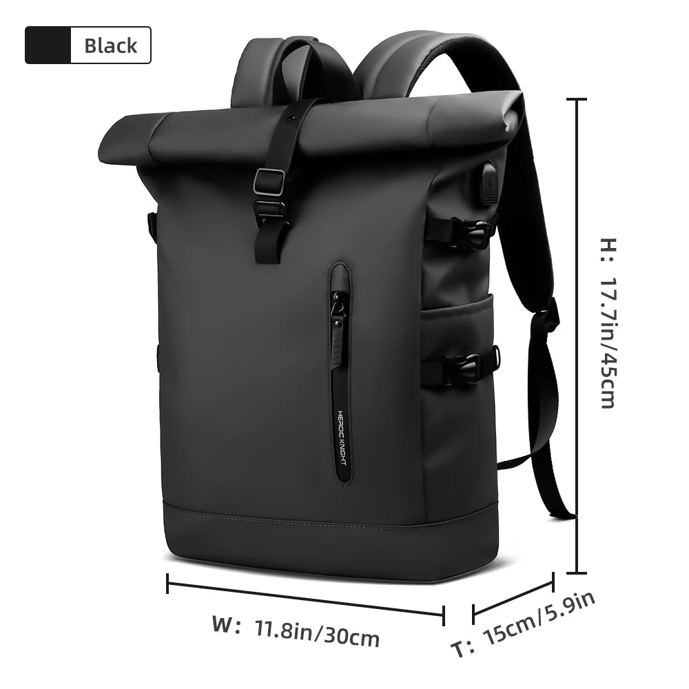 HK 15.6 Inch Anti Theft Travel Laptop Backpack Waterproof USB Roll Top Bag for Business Travel
