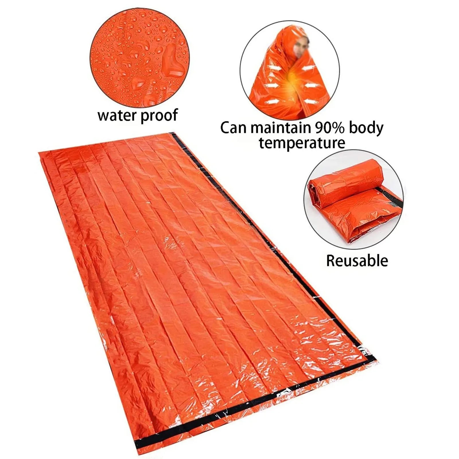 Portable Waterproof Emergency Survival Sleeping Bag Thermal Mylar Rescue Camping Sack Gear