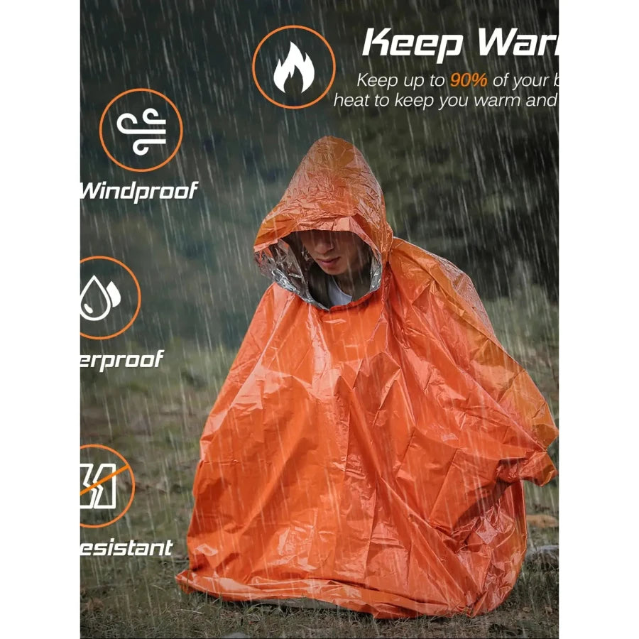 DIMIR Emergency Rain Poncho Thermal Blanket Waterproof Outdoor Survival Camping Gear