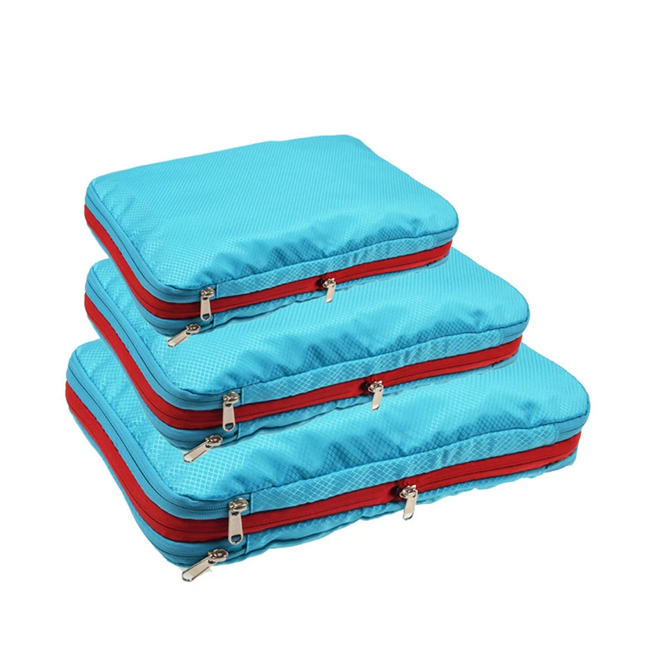 Compression Packing Cubes Double Layer Waterproof Travel Clothes Storage Organizer Bags Set