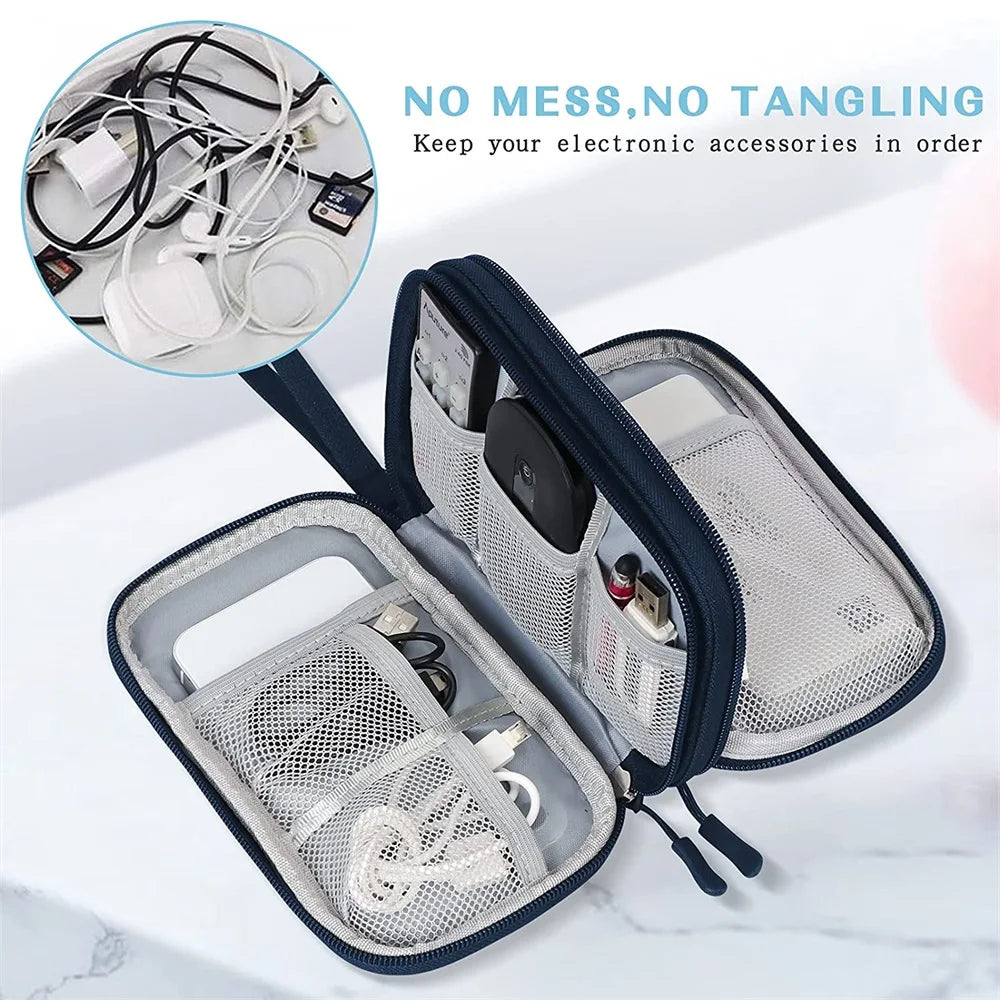Portable Waterproof Electronics Travel Organizer Double Layer Cable Storage Bag Case Holder