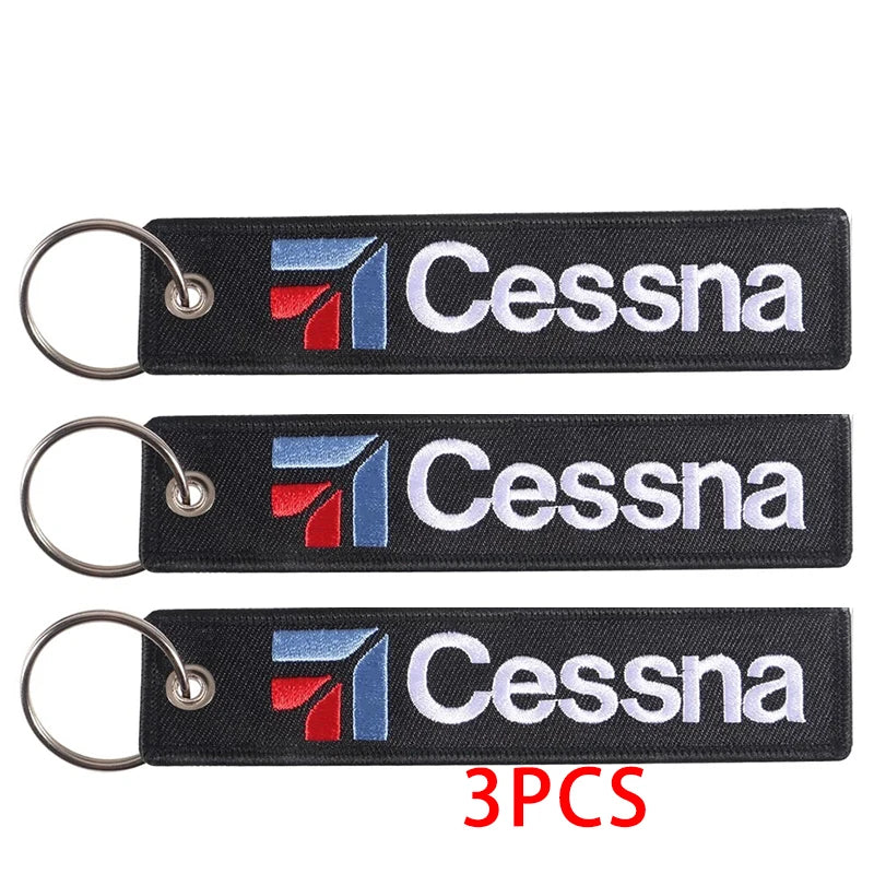 Cessna Embroidered Keychain Black Aviation Letter Keyring