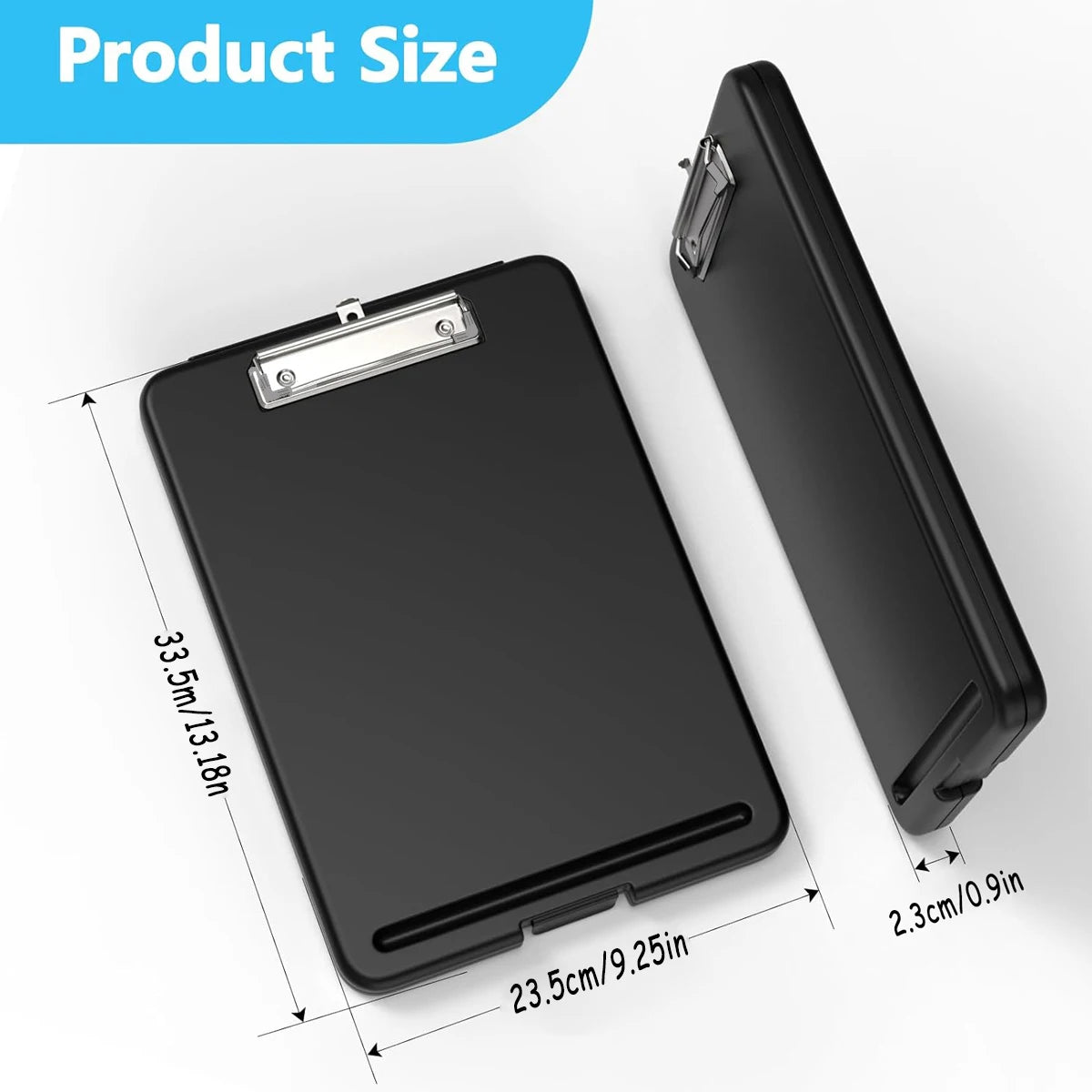 Storage Clipboard 9.5 x 13 Inch Foldable Writing Board with Low Profile Clip and Internal Storage