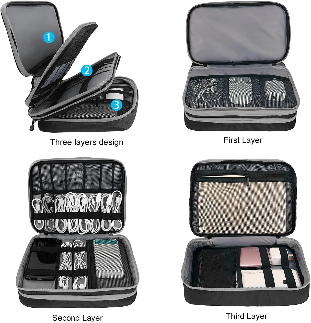 Multi Layer Travel Cable Organizer Waterproof Electronic Storage Bag