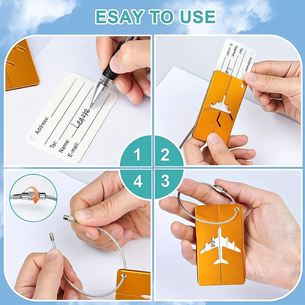 Aluminium Alloy Luggage Tag with ID Card, Durable Suitcase Travel Name Tag, Travel Accessories