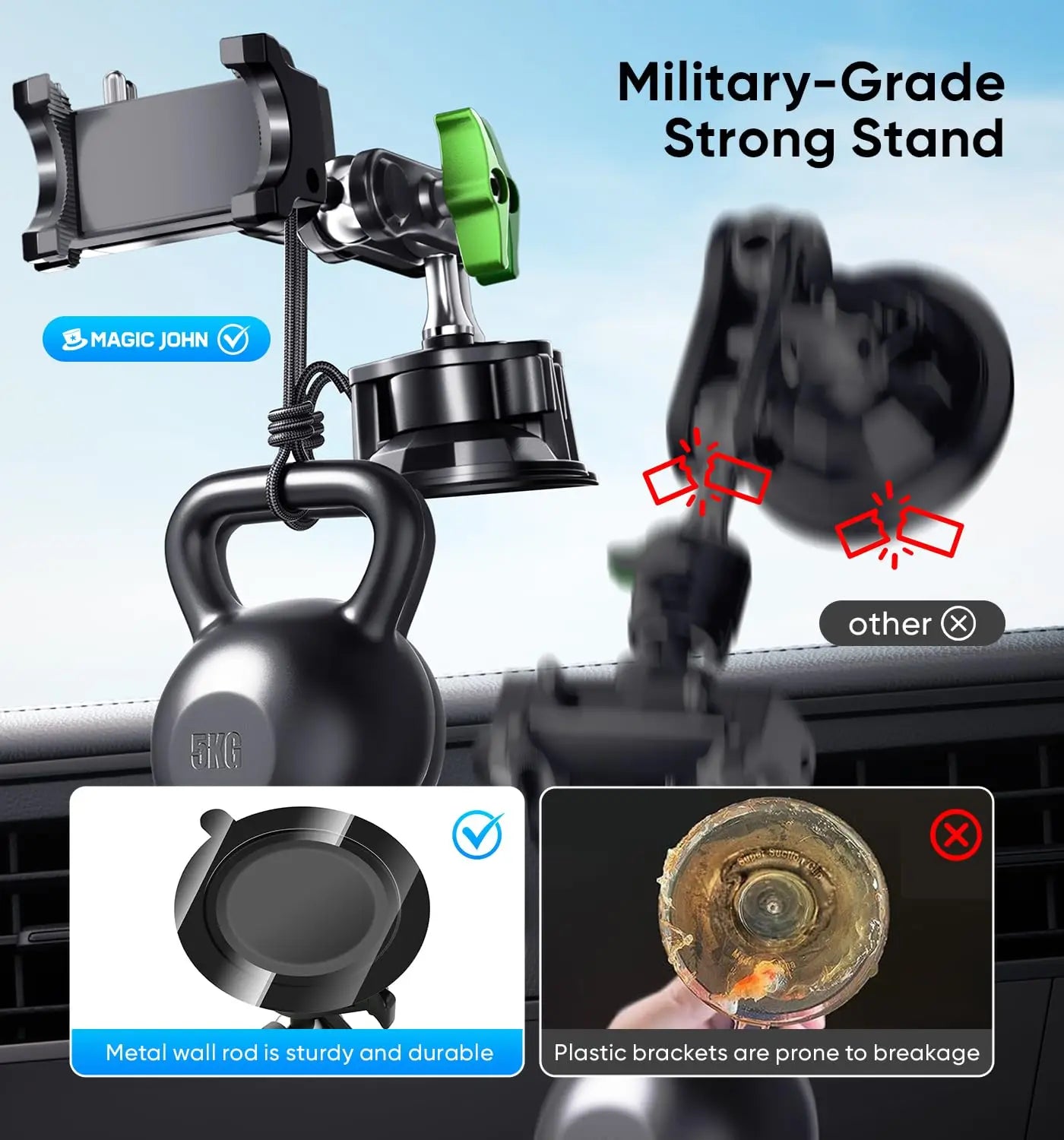 Universal Metal Car Phone Mount 360° Rotating Suction Cup Windshield Dashboard Holder