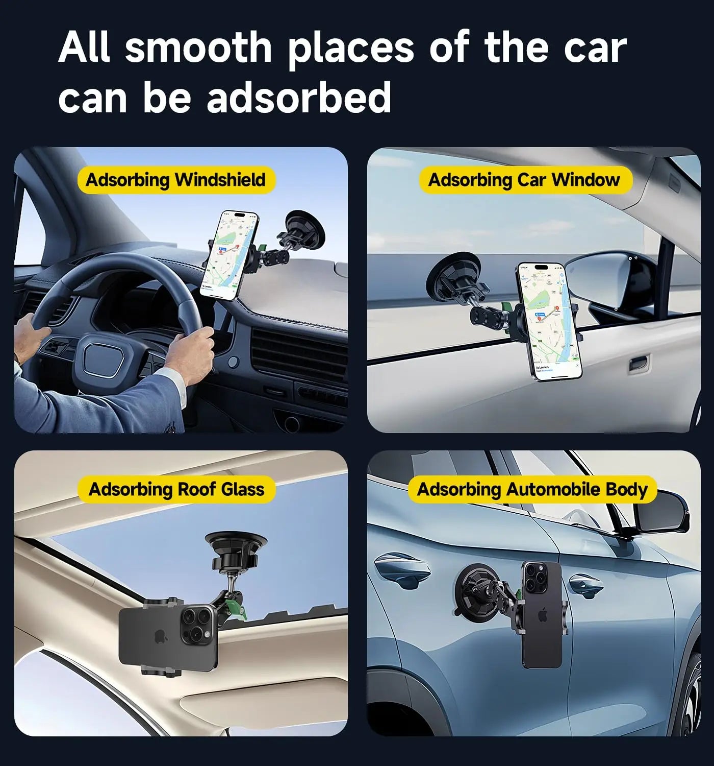 Universal Metal Car Phone Mount 360° Rotating Suction Cup Windshield Dashboard Holder