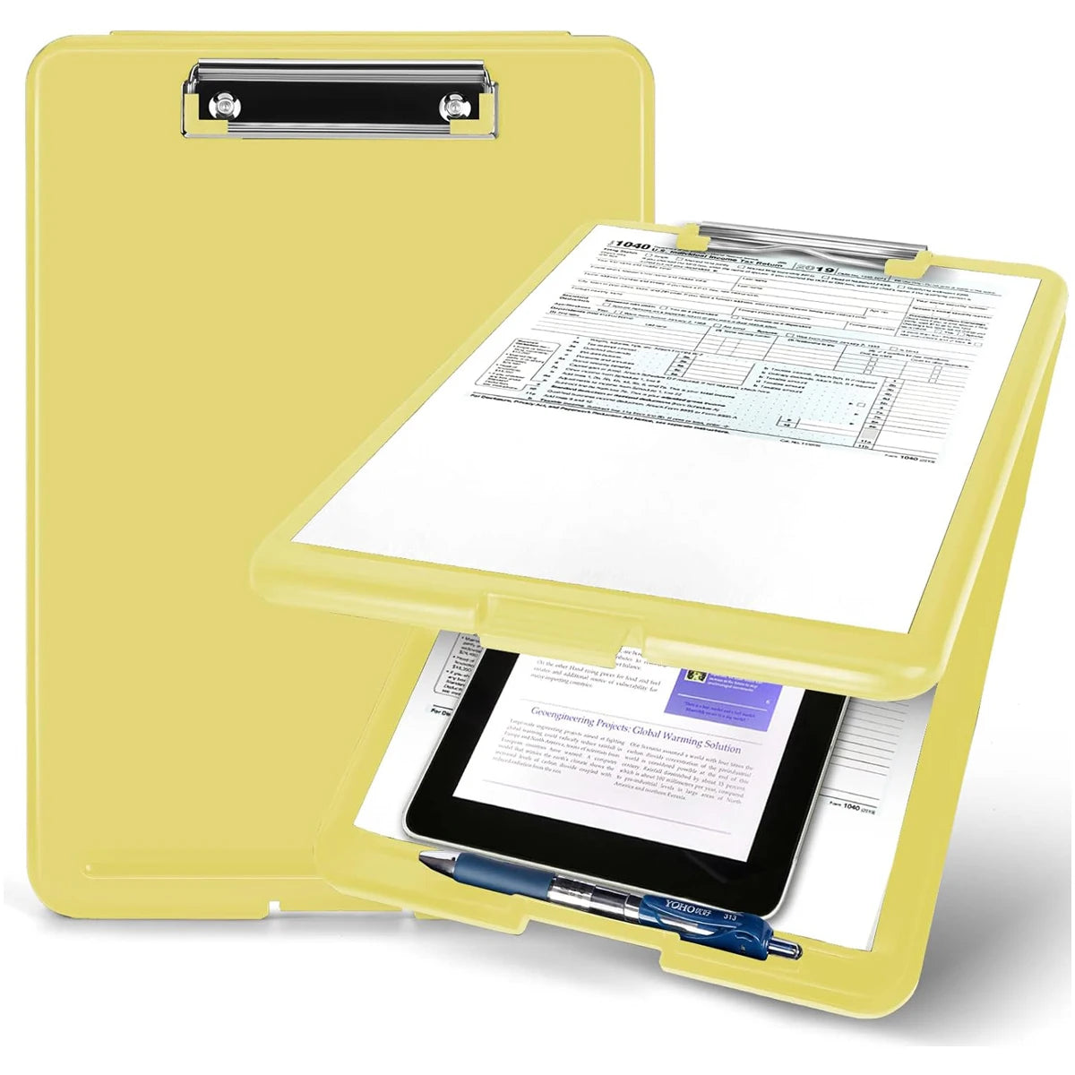 Storage Clipboard 9.5 x 13 Inch Foldable Writing Board with Low Profile Clip and Internal Storage