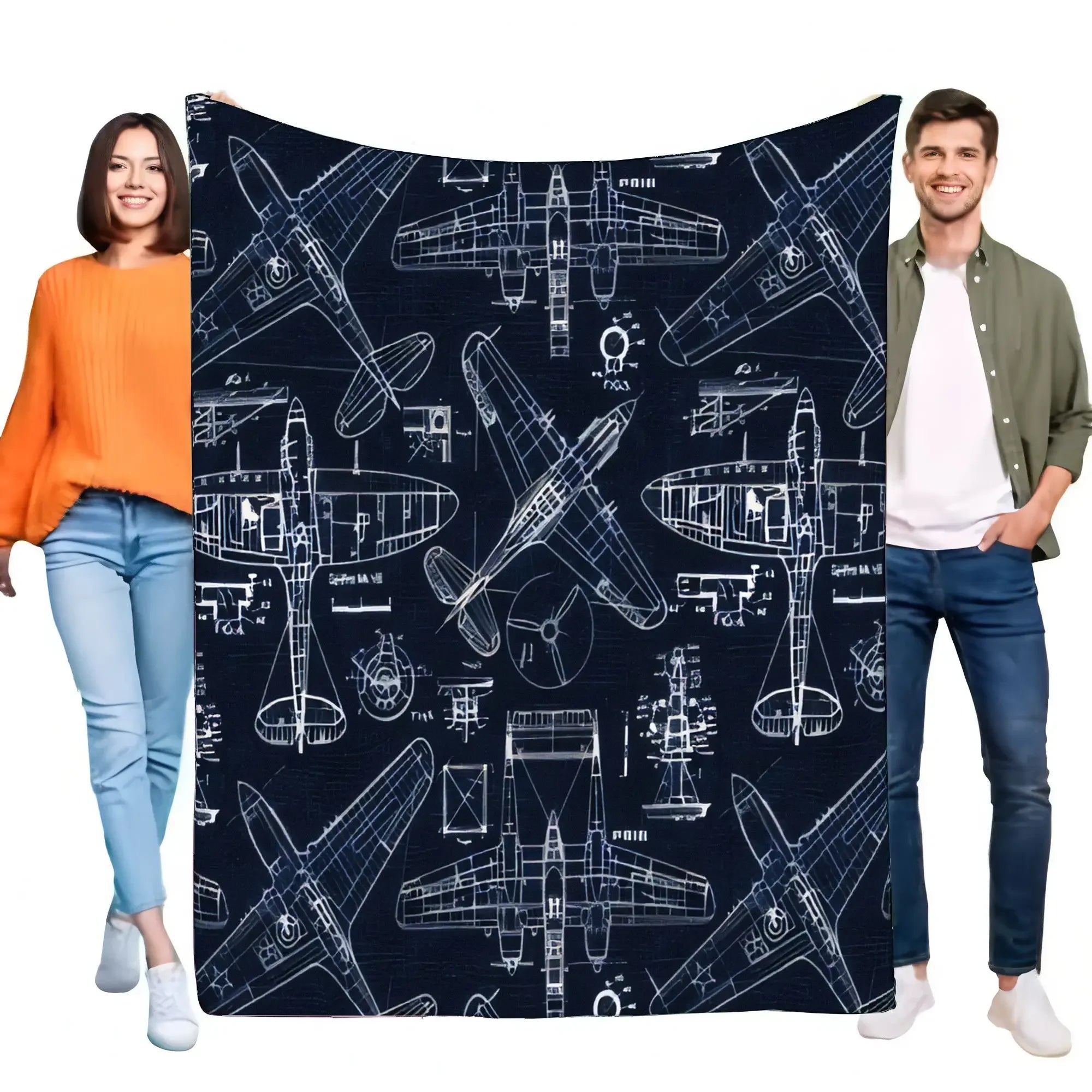 Aviation Blueprint Blanket Soft Plush Throw for Home Décor and Travel Comfort Gift