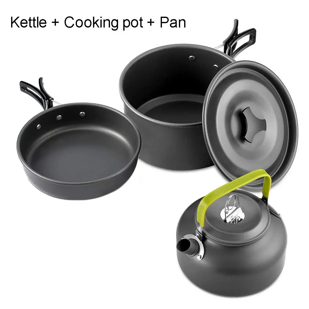 Outdoor Camping Cookware Set Non Stick Aluminium Pot Bowl Picnic BBQ Kit Travel