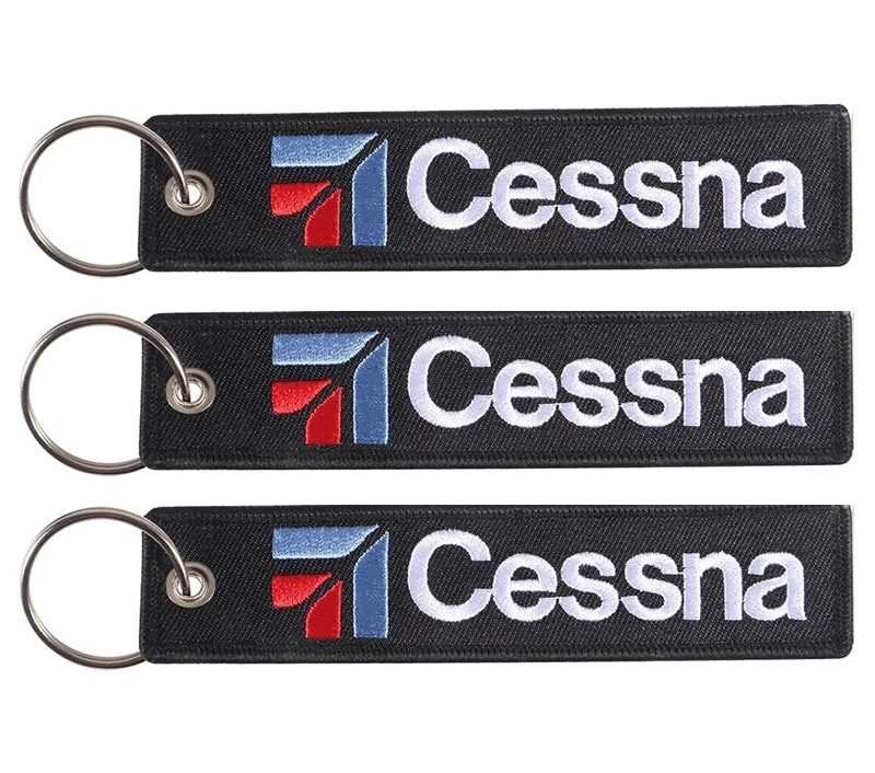 Cessna Embroidered Keychain Black Aviation Letter Keyring
