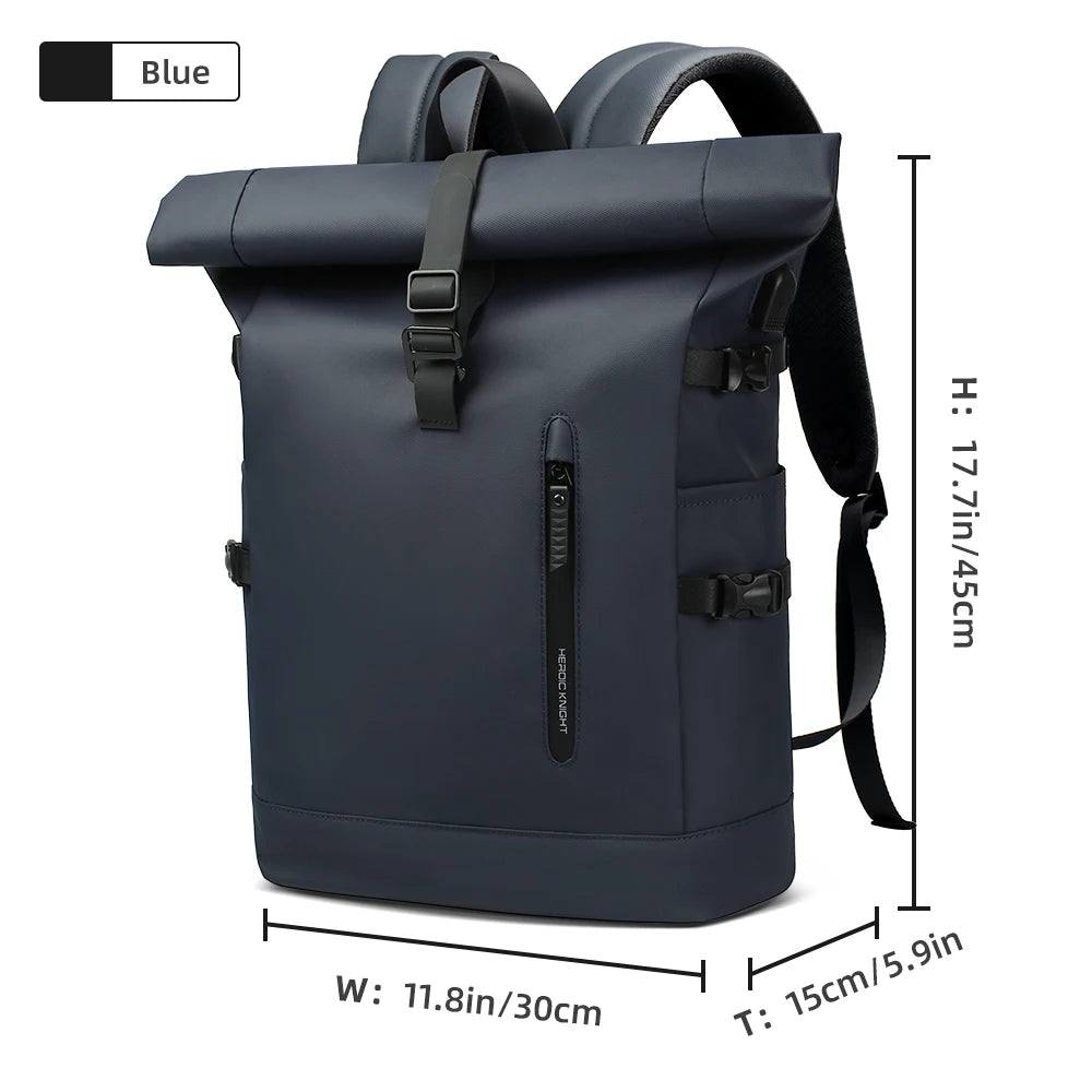 HK 15.6 Inch Anti Theft Travel Laptop Backpack Waterproof USB Roll Top Bag for Business Travel
