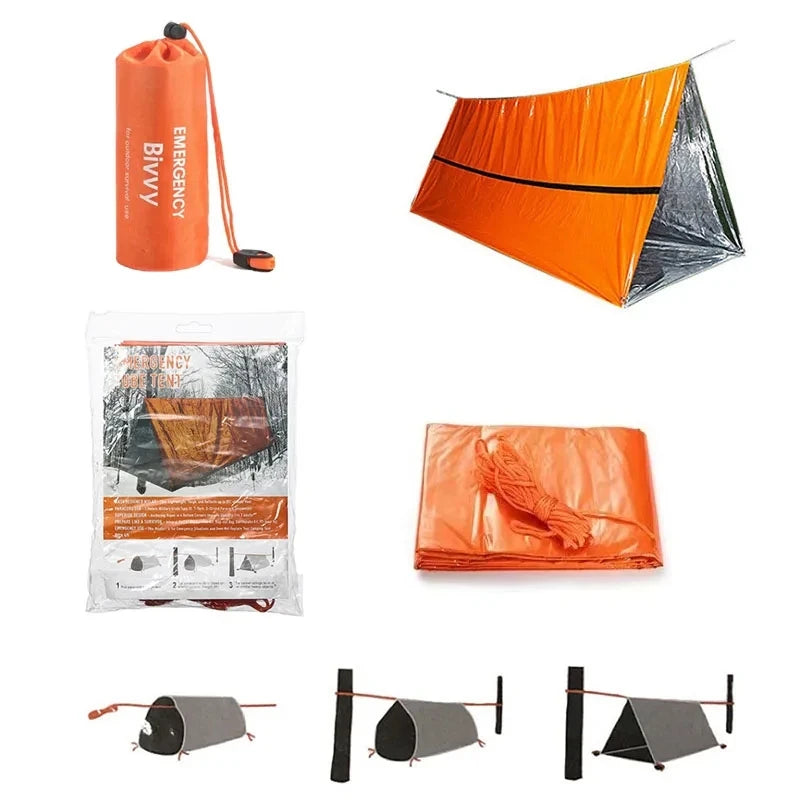 2 Person Emergency Bivy Survival Shelter Mylar Tube Tent Waterproof Thermal Blanket Kit