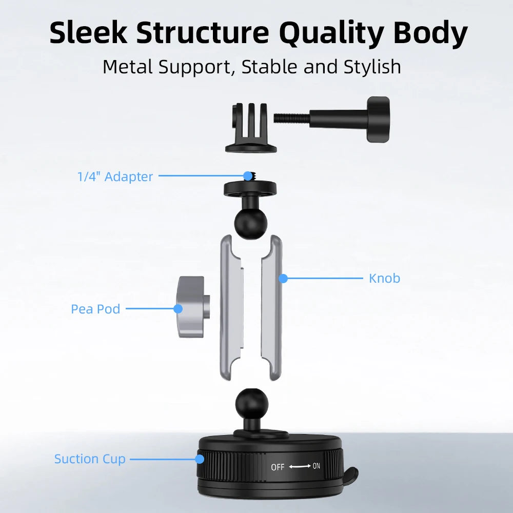 FLYMILE Action Camera Suction Cup Mount Glass Holder for DJI GoPro Insta360 Cameras