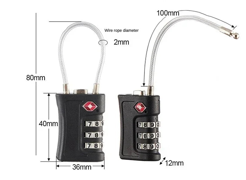 TSA 3 Digit Combination Luggage Lock Colourful Travel Suitcase Padlock Anti Theft Security