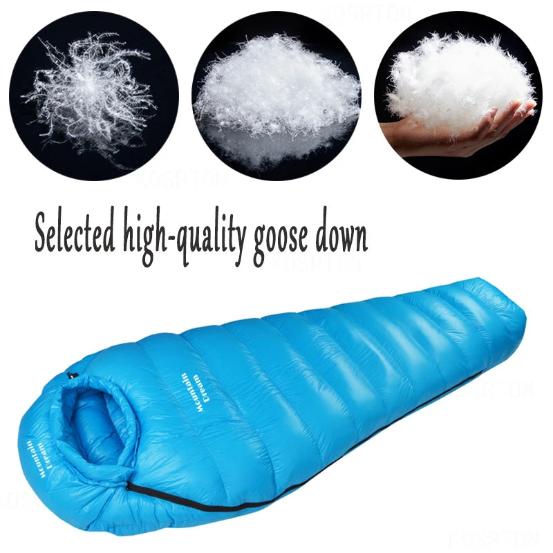 KOSRTON Winter Goose Down Mummy Sleeping Bag -20C Adult Camping Three Season Warm
