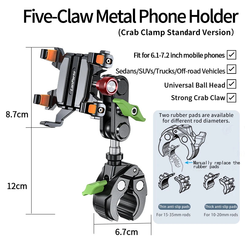 Five Claw Metal Car Phone Holder Vacuum Mount for 6.1-7.2 Inch Phones