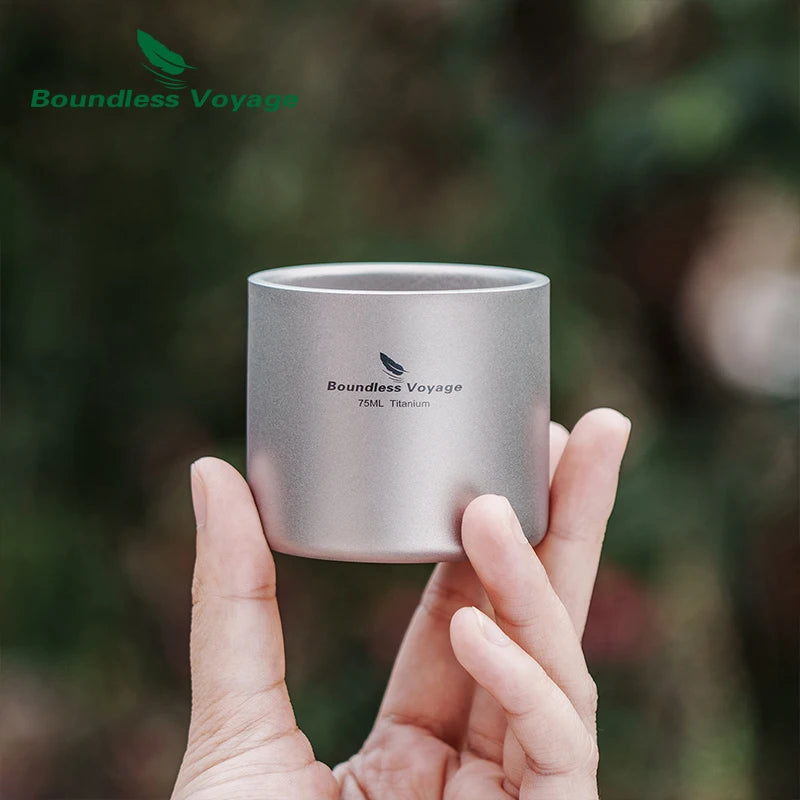 BOUNDLESS VOYAGE Titanium Double Wall Camping Mug Lightweight Travel Cup Ti3045D