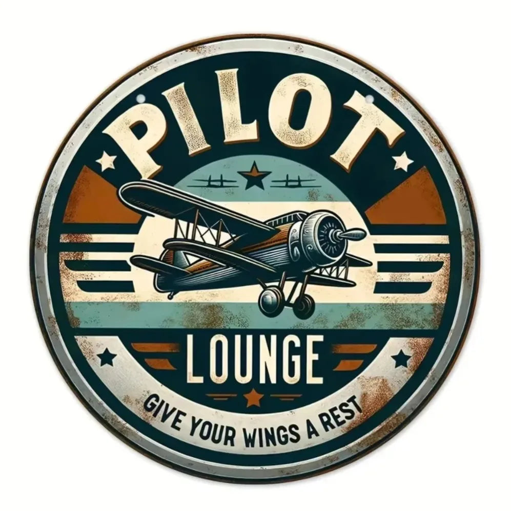 Pilot Lounge Retro Metal Tin Sign Aviation Wall Decor