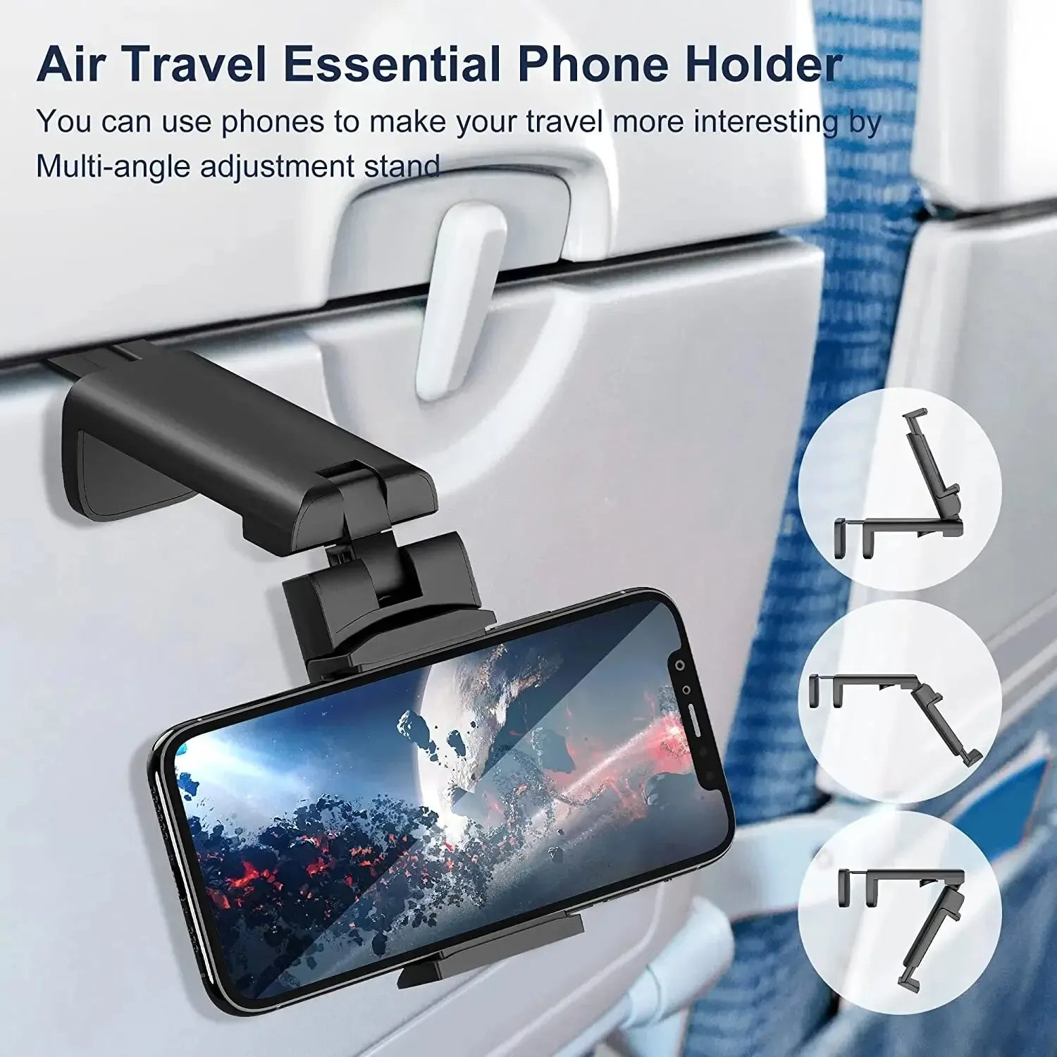 360° Foldable Airplane Phone Holder Stand, Universal Travel Seat Mount for 4.7-6.9 Inch Phone