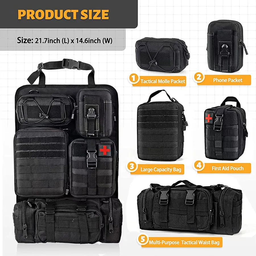 Multifunction Car or Aircraft Back Seat Organiser 600D Tactical Hanging Storage Bag 55x37cm