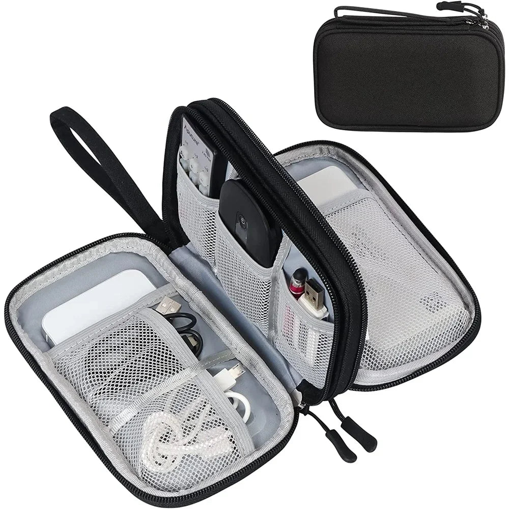 Portable Waterproof Electronics Travel Organizer Double Layer Cable Storage Bag Case Holder