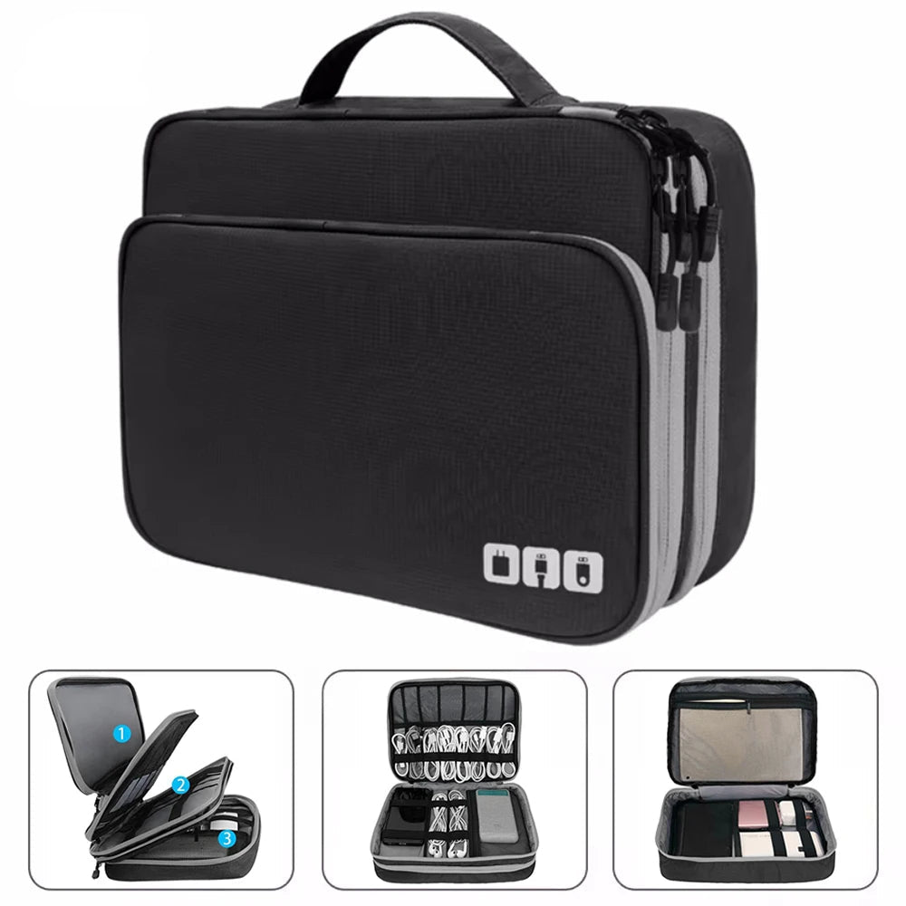 Multi Layer Travel Cable Organizer Waterproof Electronic Storage Bag