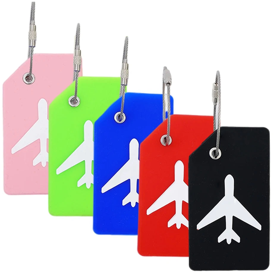 Silicone Luggage Tags with Stainless Steel Loop Name ID Card Holder Travel Suitcase Identifier
