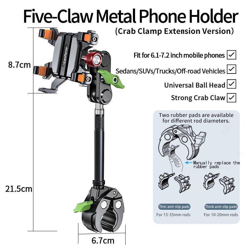Five Claw Metal Car Phone Holder Vacuum Mount for 6.1-7.2 Inch Phones