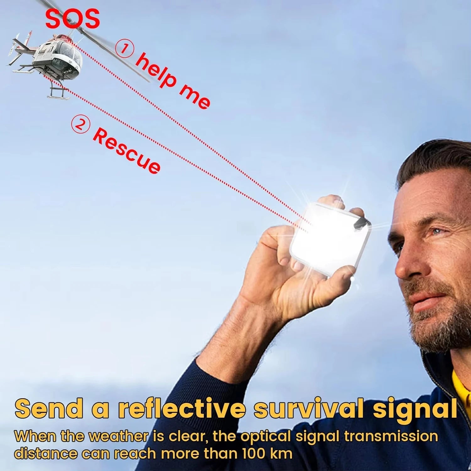 Outdoor Survival Signal Mirror Sunlight Reflector SOS Emergency Hiking Camping Marine Safety Tool