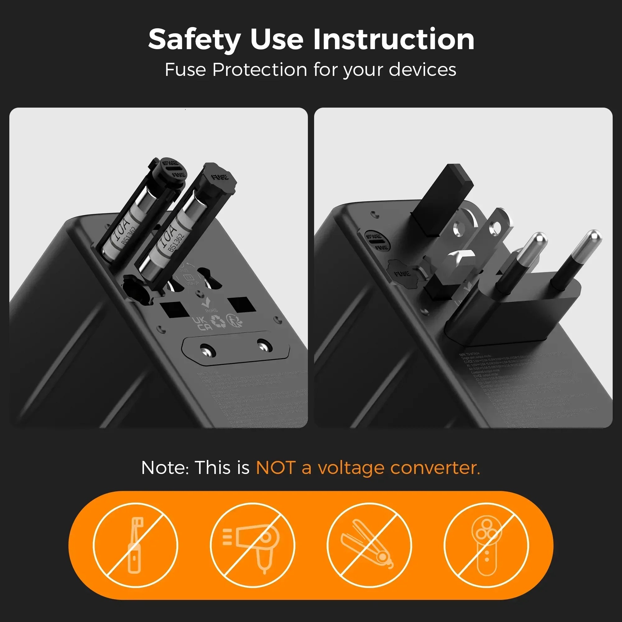 TESSAN 100W GaN Universal Travel Adapter USB C PD EU UK US AU Plug