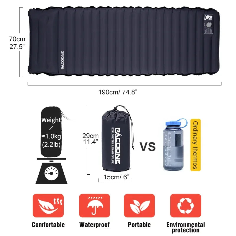 PACOONE Ultralight Self Inflating Camping Mattress Built-in Pump Travel Hiking Fishing Pad