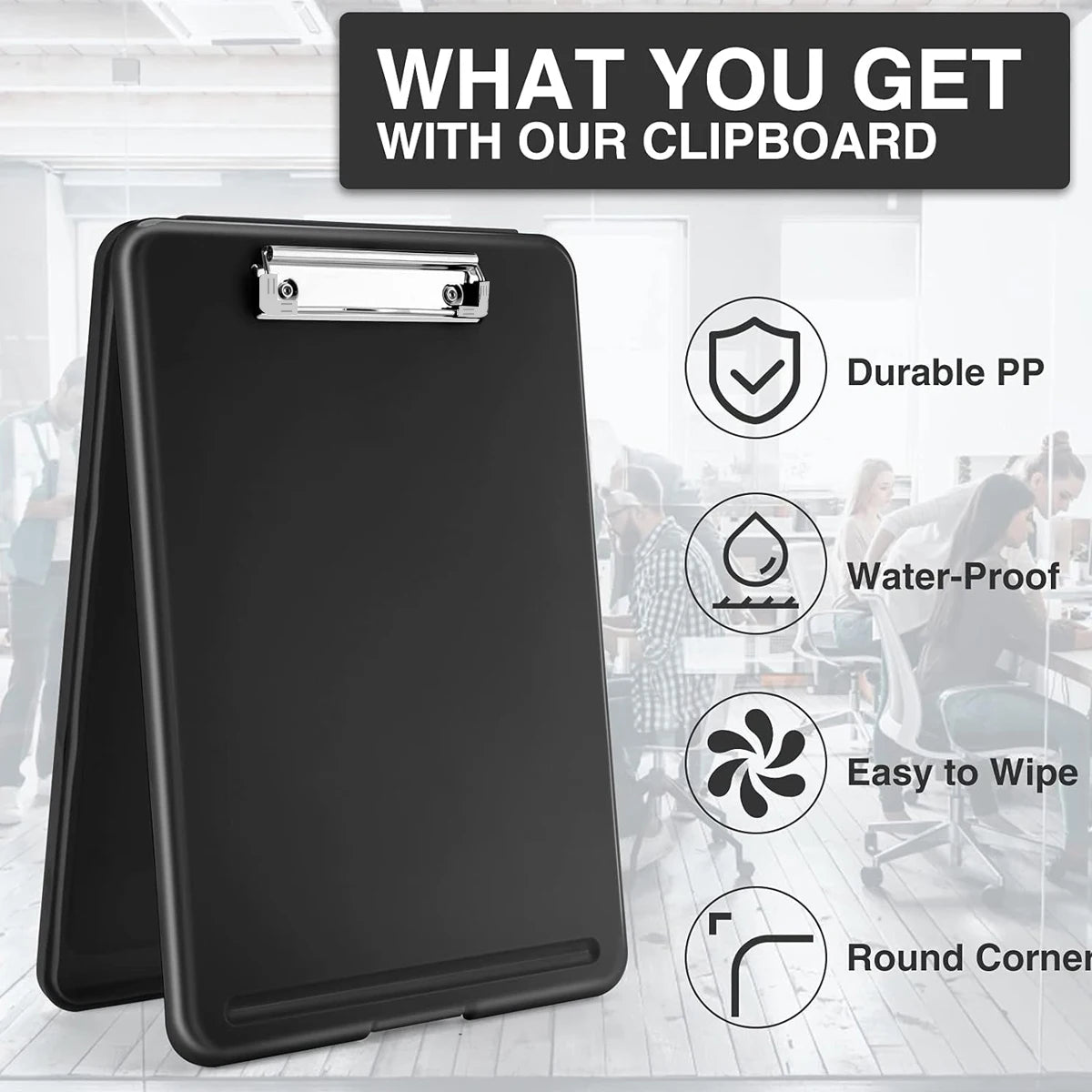 Storage Clipboard 9.5 x 13 Inch Foldable Writing Board with Low Profile Clip and Internal Storage