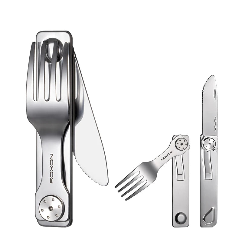 ROXON 3 in 1 Stainless Steel Camping Cutlery Set Portable
