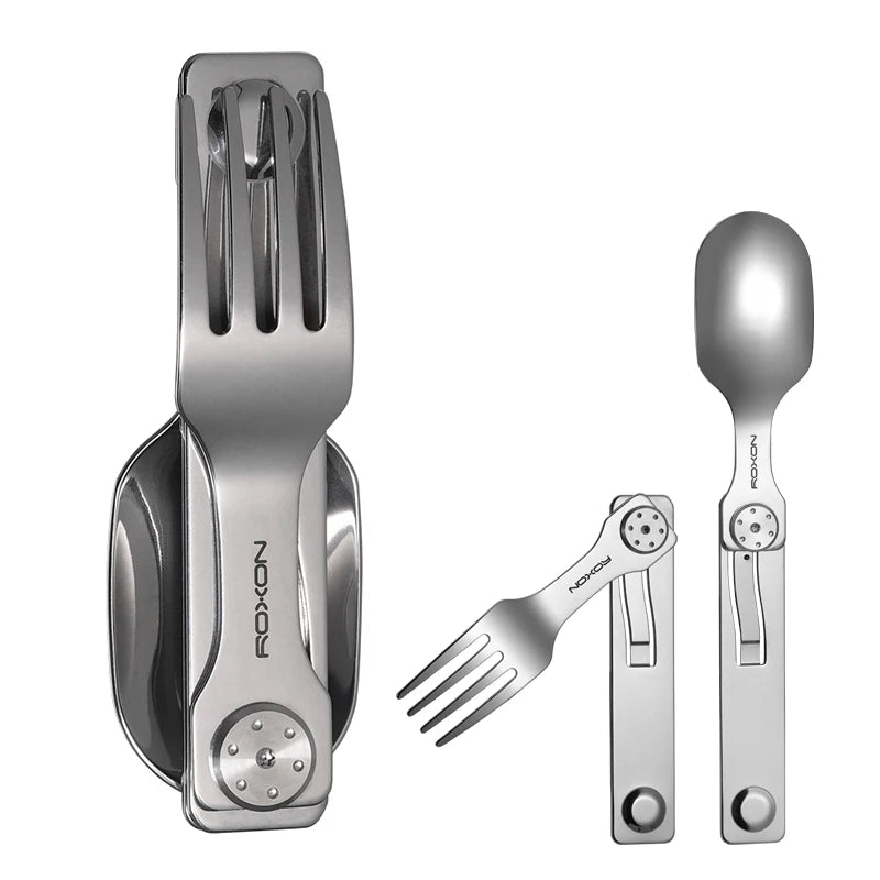 ROXON 3 in 1 Stainless Steel Camping Cutlery Set Portable