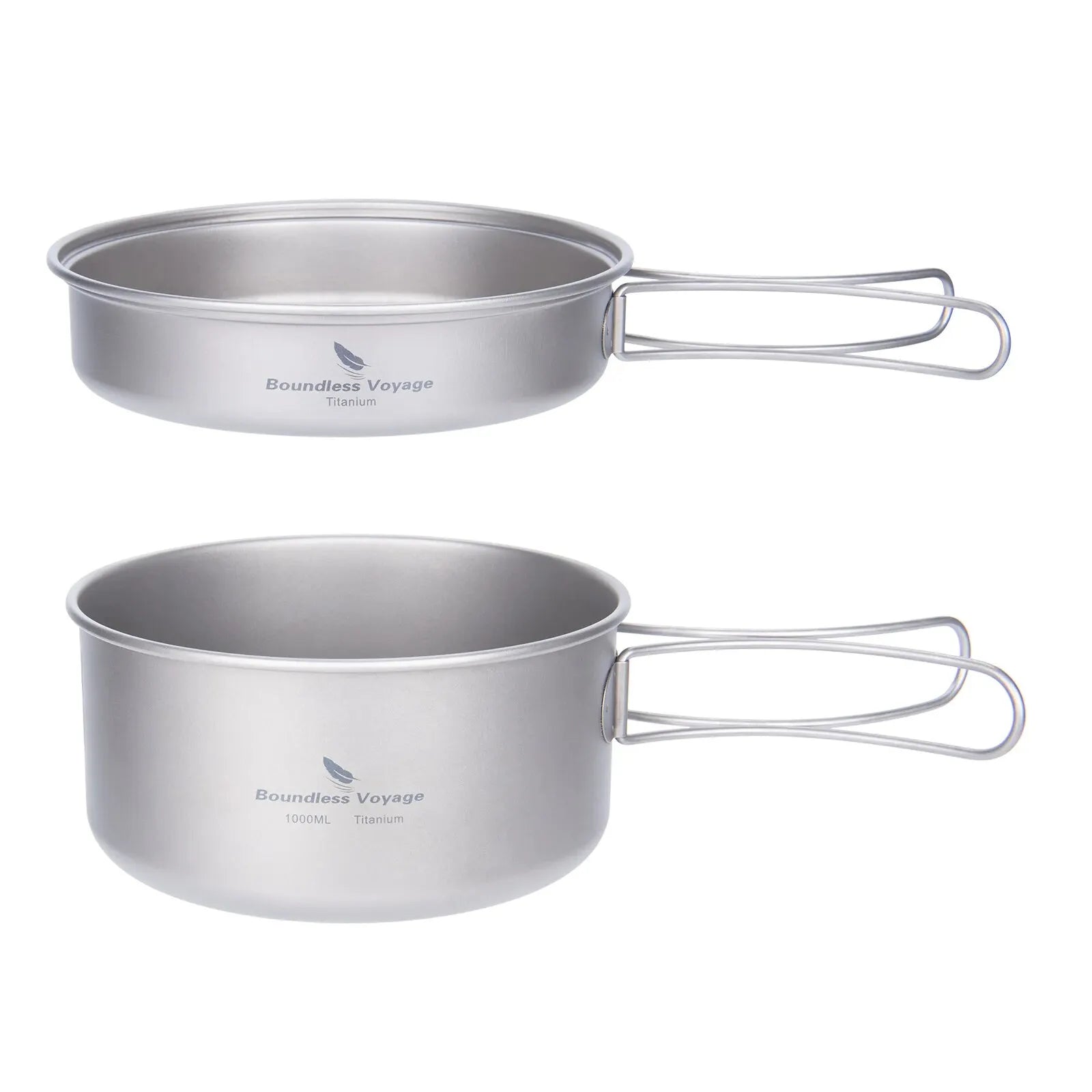 BOUNDLESS VOYAGE Titanium Camping Pot Pan Set Ultralight Cookware with Folding Handles
