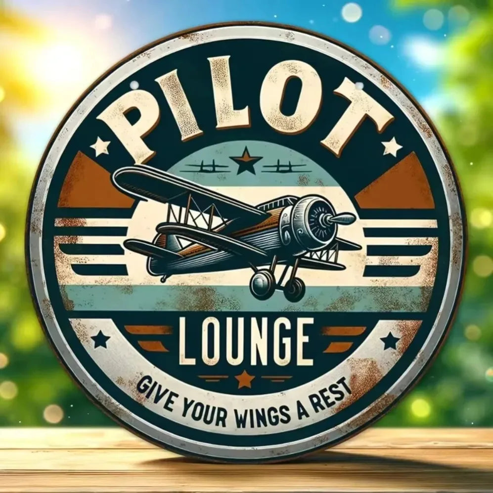 Pilot Lounge Retro Metal Tin Sign Aviation Wall Decor
