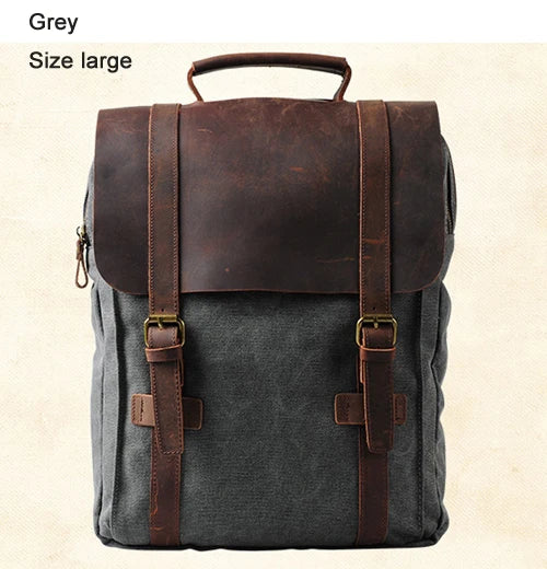 Canvas Leather Backpack Military Style Laptop School Rucksack Casual Travel Daypack Bag