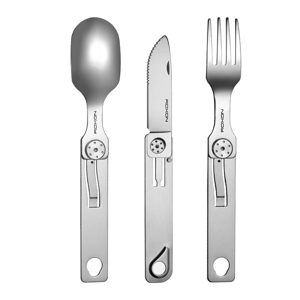 ROXON 3 in 1 Stainless Steel Camping Cutlery Set Portable