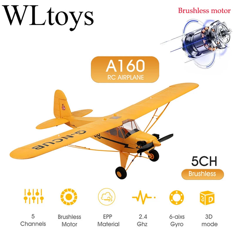 WLTOYS A160 J3 Cub RC Plane 2.4G 5 Channel Brushless Ready to Fly Remote Control Airplane