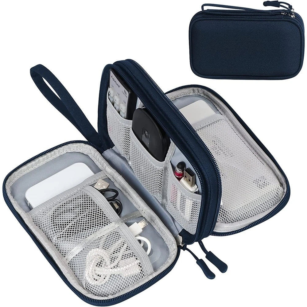 Portable Waterproof Electronics Travel Organizer Double Layer Cable Storage Bag Case Holder