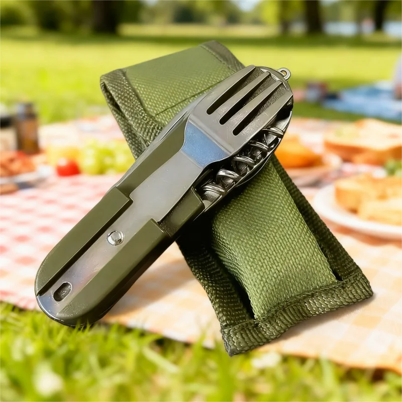 Stainless Steel 7 in 1 Camping Cutlery Set Foldable Picnic Hiking